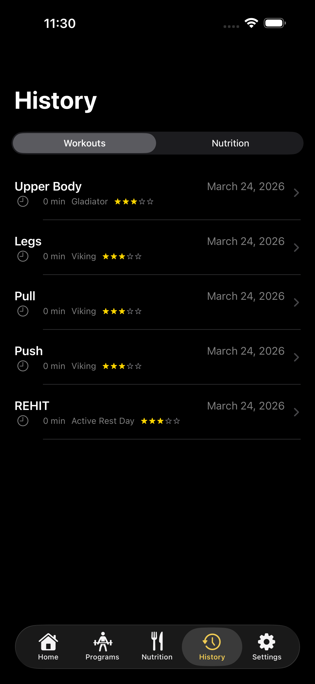 Workout history